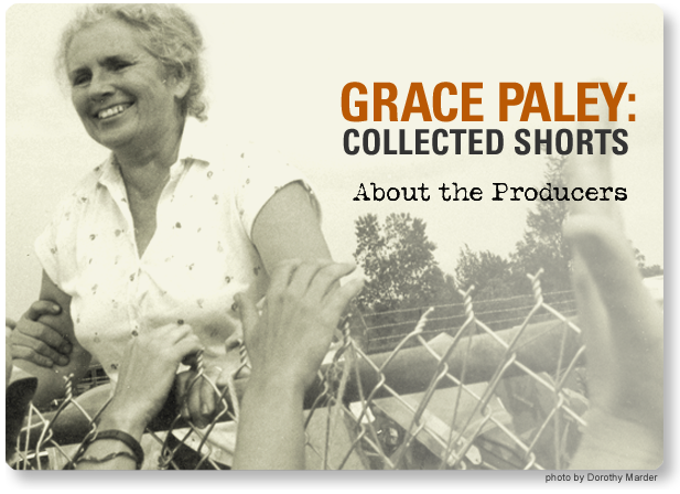 Grace Paley climbing a fence